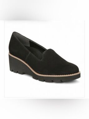 Vionic Black Suede Willa Wedge Women's Slip-On Loafer Moc Wedge Shoes Size 7